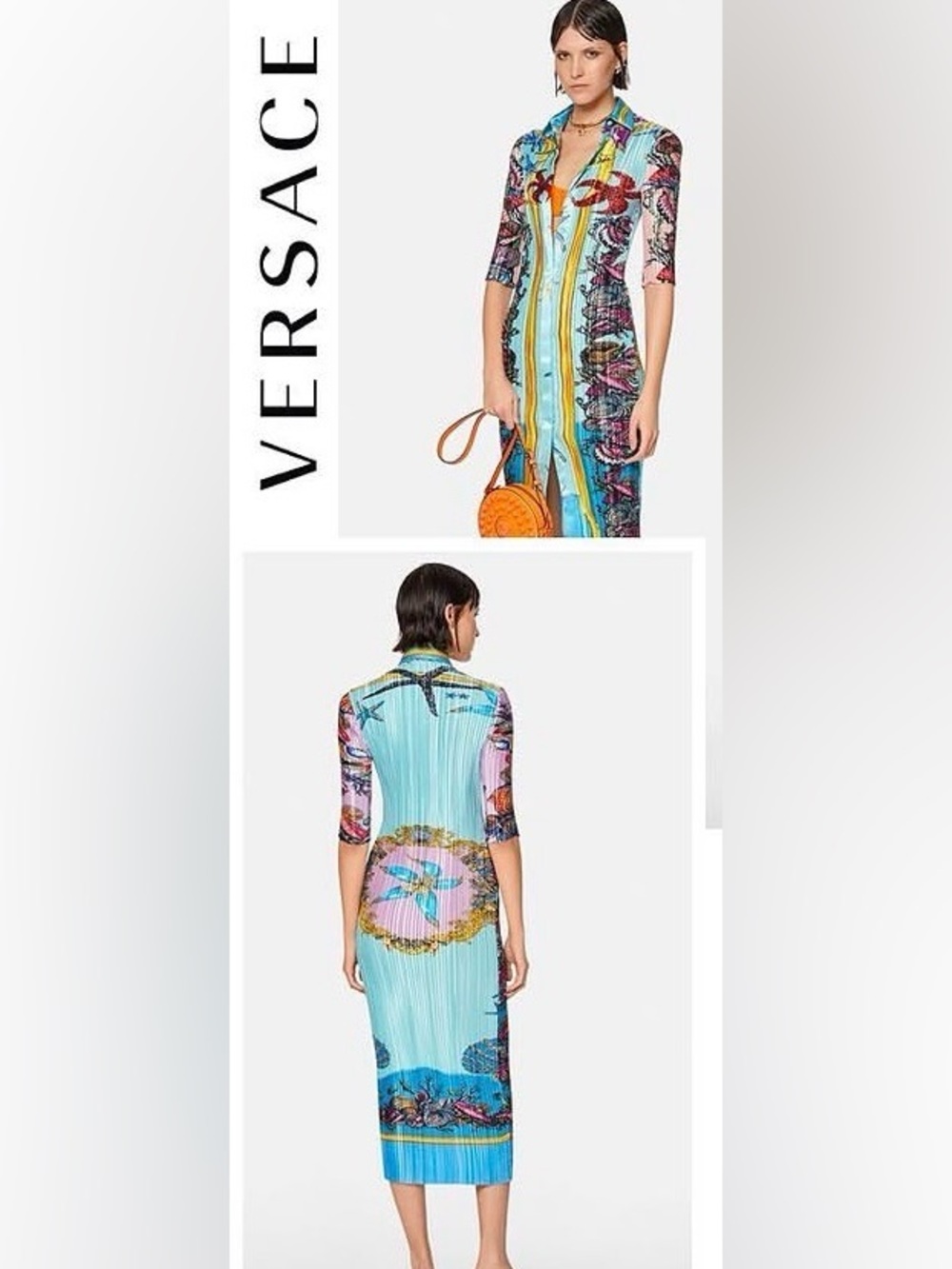 Versace Authentic Light Blue Multi-Print Button-Front Women’s Shirt Dress
